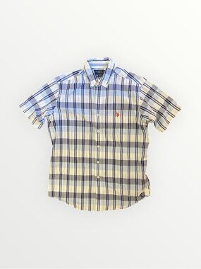 U.S. Polo Assn. Men's Blue & White Plaid Short-Sleeve Button Down Top Size M
